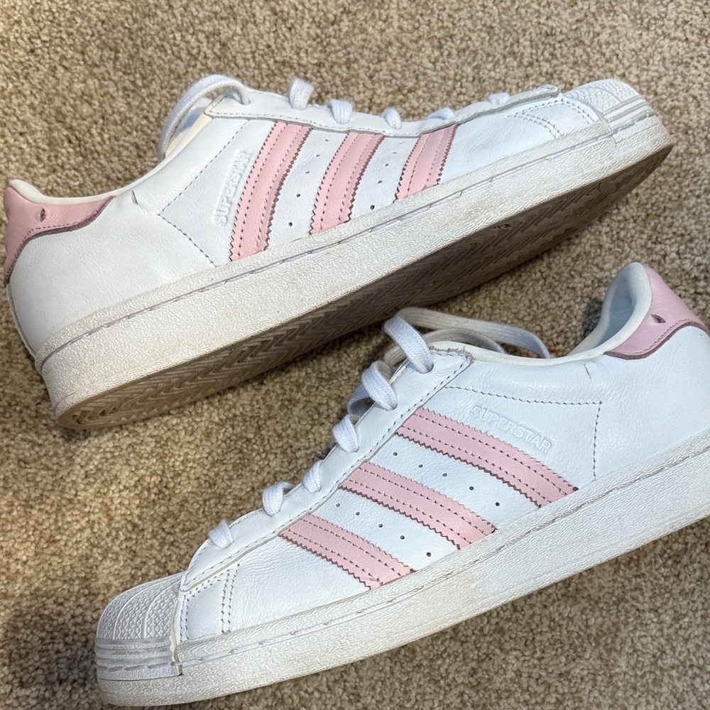 Adidas Women's Superstar White and Pink Sneakers